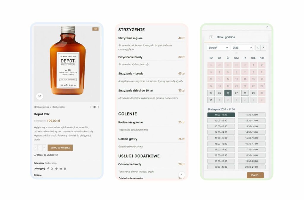 Strona internetowa dla salonu beauty i barbershopu — rezerwacja wizyt online, kalendarz i płatności 6